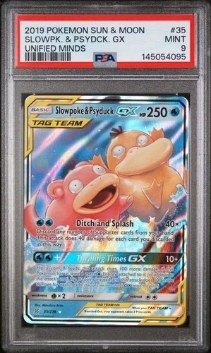 SLOWPOKE & PSYDUCK GX #35 PSA 9 2019 Tag Team Sun & Moon Unified Minds MINT