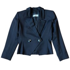 RARE YVES SAINT LAURENT VARIATION BLACK WOOL TUXEDO ASYMMETRICAL BUTTON BLAZER M