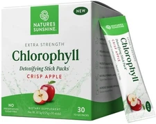 Chlorophyll Extra Strength 30 Crisp Apple Detoxifying Stick Packs Nature's Sunsh
