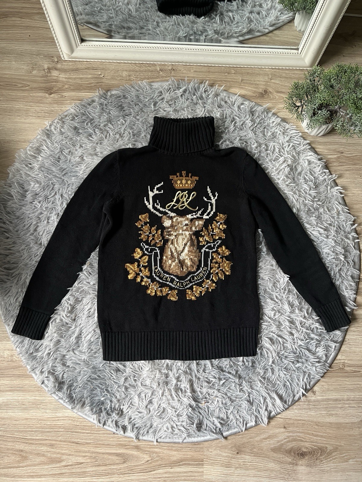Lauren Ralph Lauren Women's Intarsia Knit Cotton Turtleneck Deer Sweater Size S