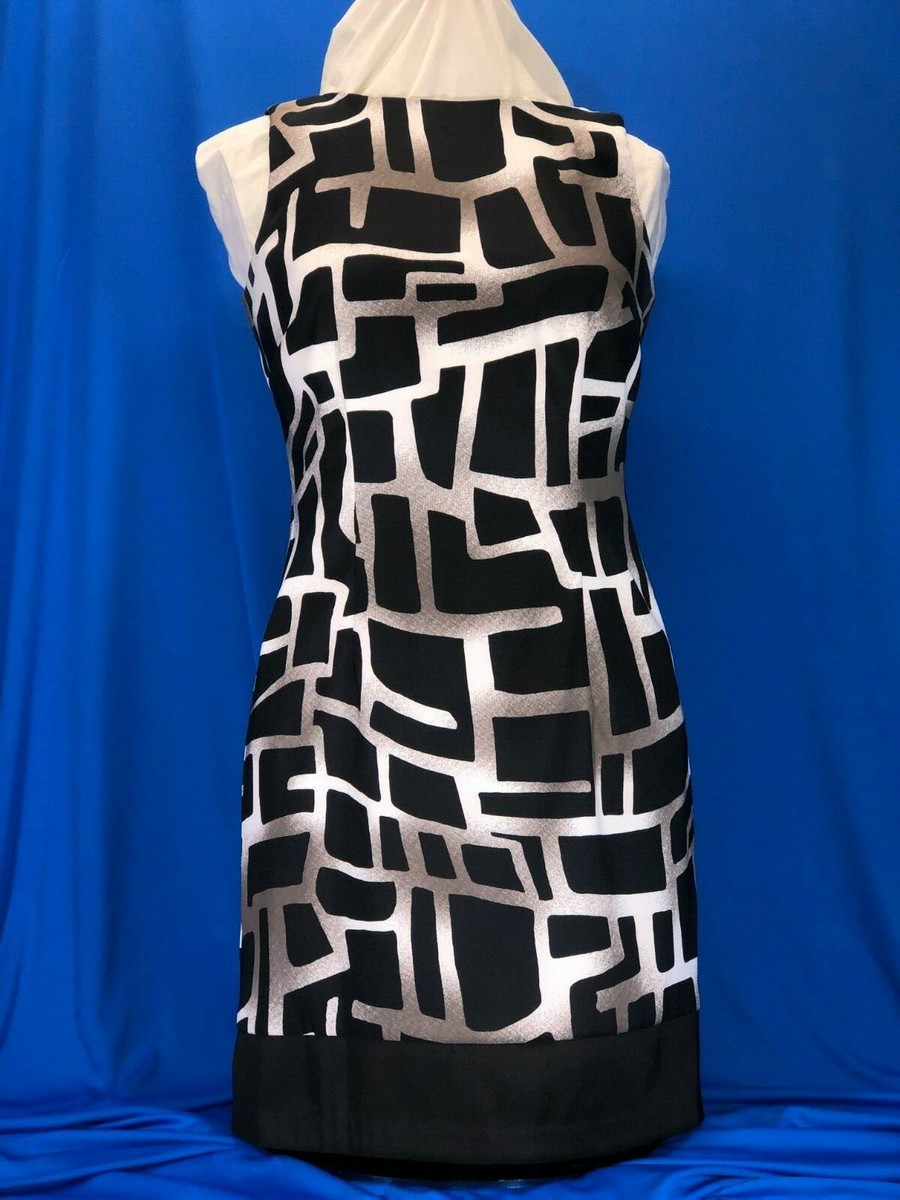 Ladies ALYX petites 10P black/white/gray poly/spandex slvlss dress