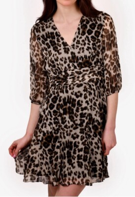 $428 Diane von Furstenberg 100% Silk DVF 10 Large Dress Snow Cheetah Women s