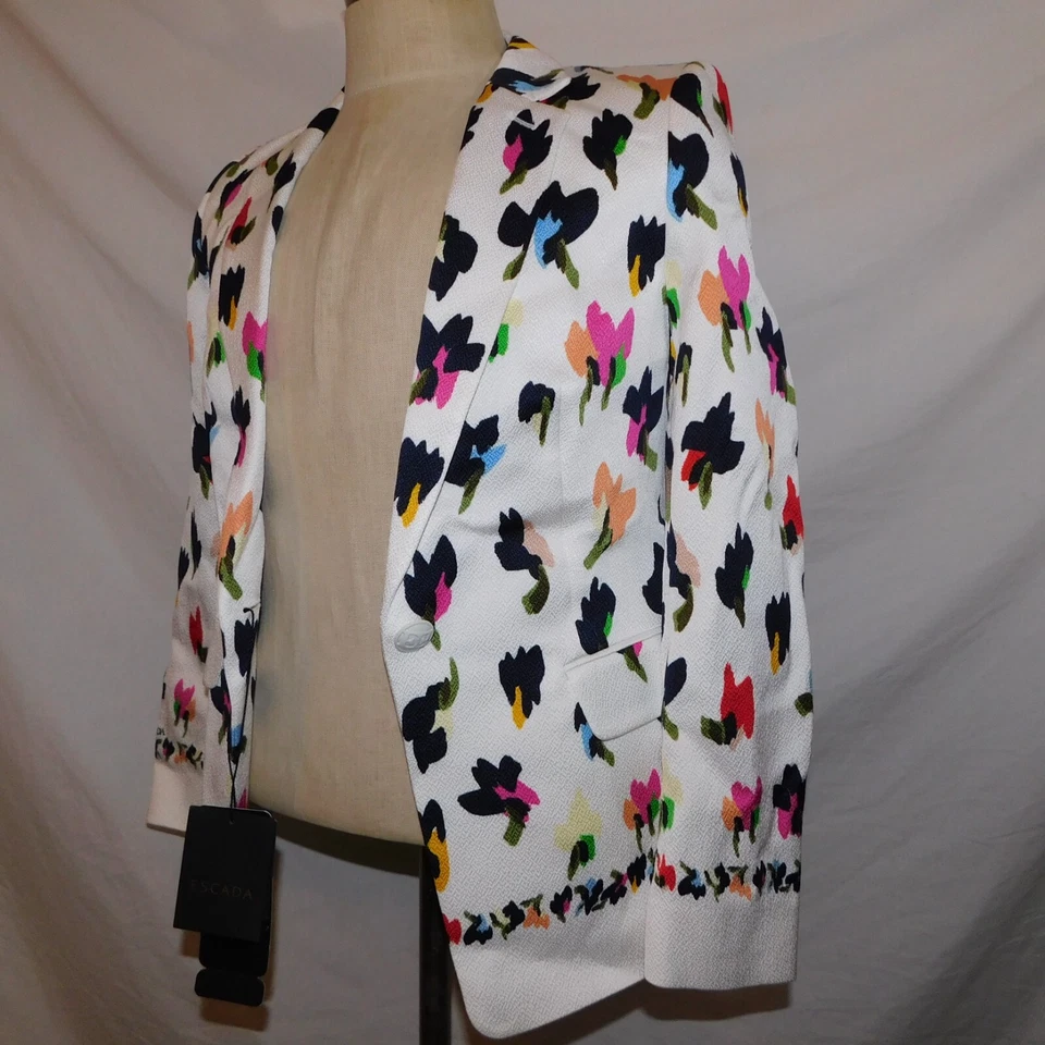 New ESCADA Womens Sz 40 10 Floral Print Multicolor Blazer Cotton Blend - Image 3 of 4