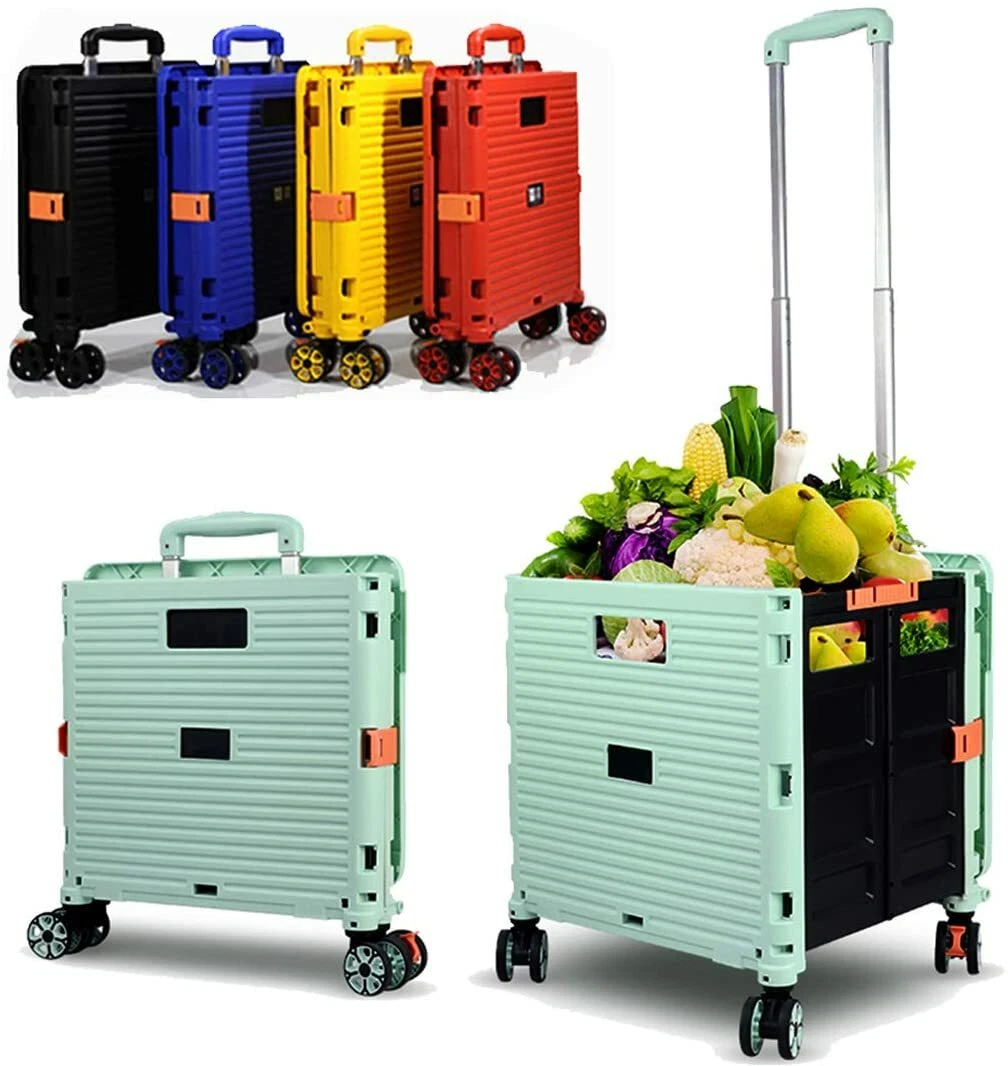 4 Wheels Foldable Shopping Wheel Trolley Cart Grocery Folding Market Moving  Box