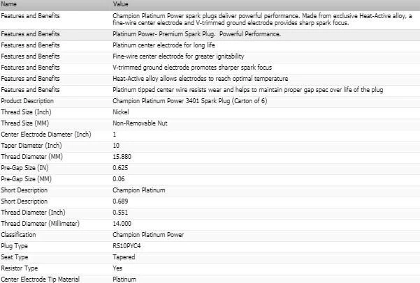 Juego de 6 bujías Champion Platinum para Pontiac Firebird 1989 V6-3,8 L Foto 4 de 4