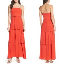 NEW Fame & Partners SUNSET ORANGE Chiffon TIERED The Whittier EVENING DRESS US 2