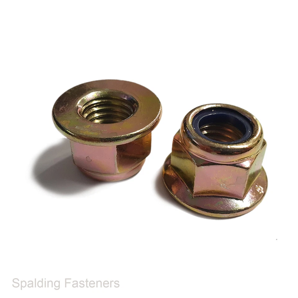 SPALDING FASTENERS METRIC ZINC YELLOW NYLOC NONE SERRATED FLANGE LOCK NUTS M6 M8 M10 M12 DIN6926
