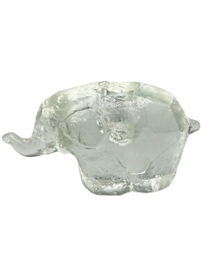 Midcentury Sasaki Crystal Elephant Candle Holder Japan Textured Ice Block Design