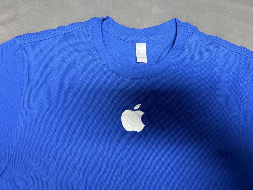 Camisa Polo Apple Genuina Para Hombre Mediana Azul Blanca Manga Corta Algodón Foto 2 de 4