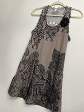 Womens Knit Tunic Mocha Brown Lace Racerback Paisley Flower Detail Dress Sz S
