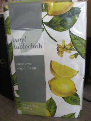 Elrene 52'' x 90'' Oblong Vinyl Tablecloth With Backing / Lemons On White Theme