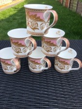 Harrods Coffee Mug Set of 6 Pink Wings Fine Bone China Tea Coffee Ideal Gift