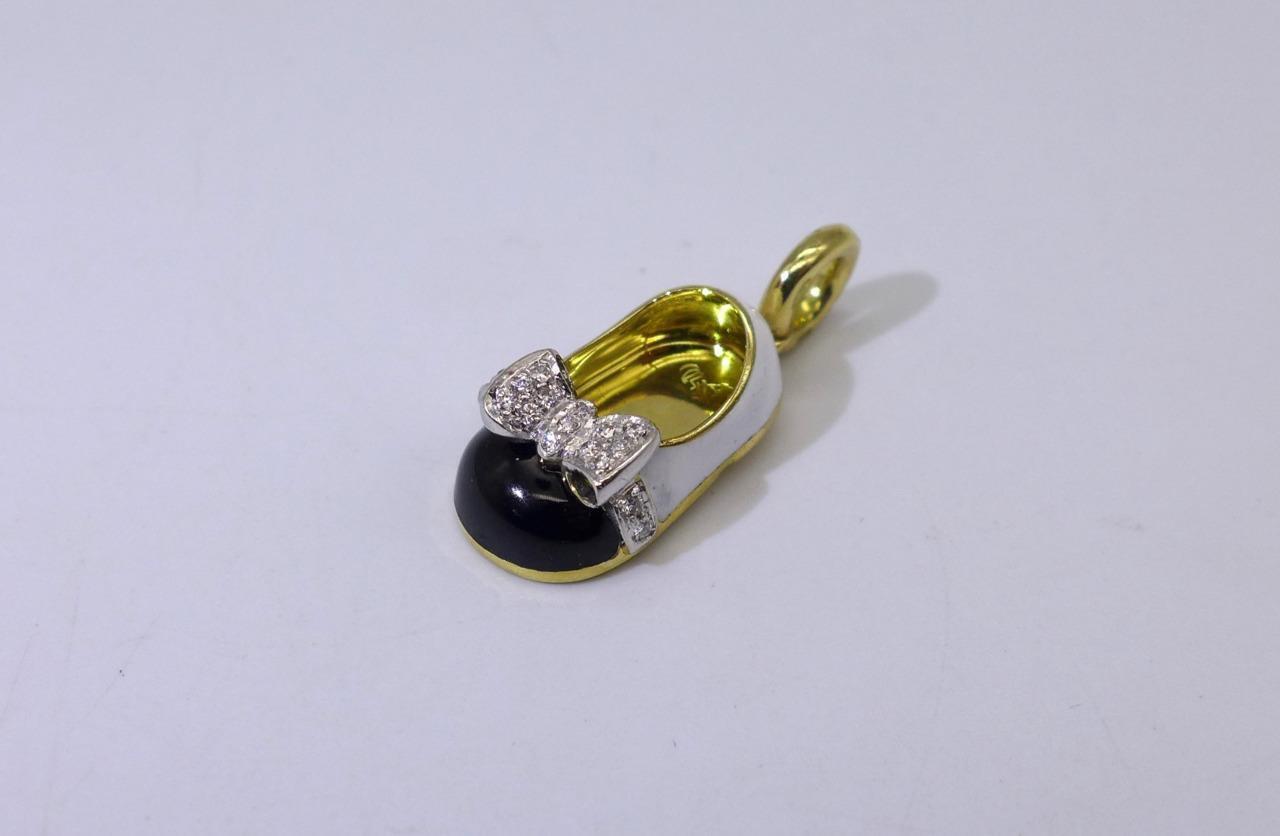 AARON BASHA Baby Shoe Diamond Bow 18kt Yellow Gol… - image 1