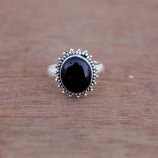 925 Sterling Silver Oval Black Onyx Handmade 100 GENUINE Partywear Ring