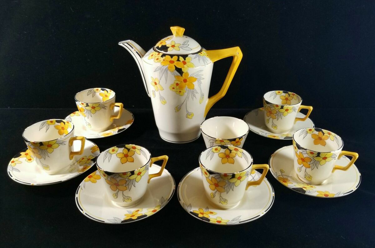 Vintage English Crown Ducal Tea Or Coffee Set Sunburst Vintage English Crown Ducal Tea Or Coffee Set Sunburst