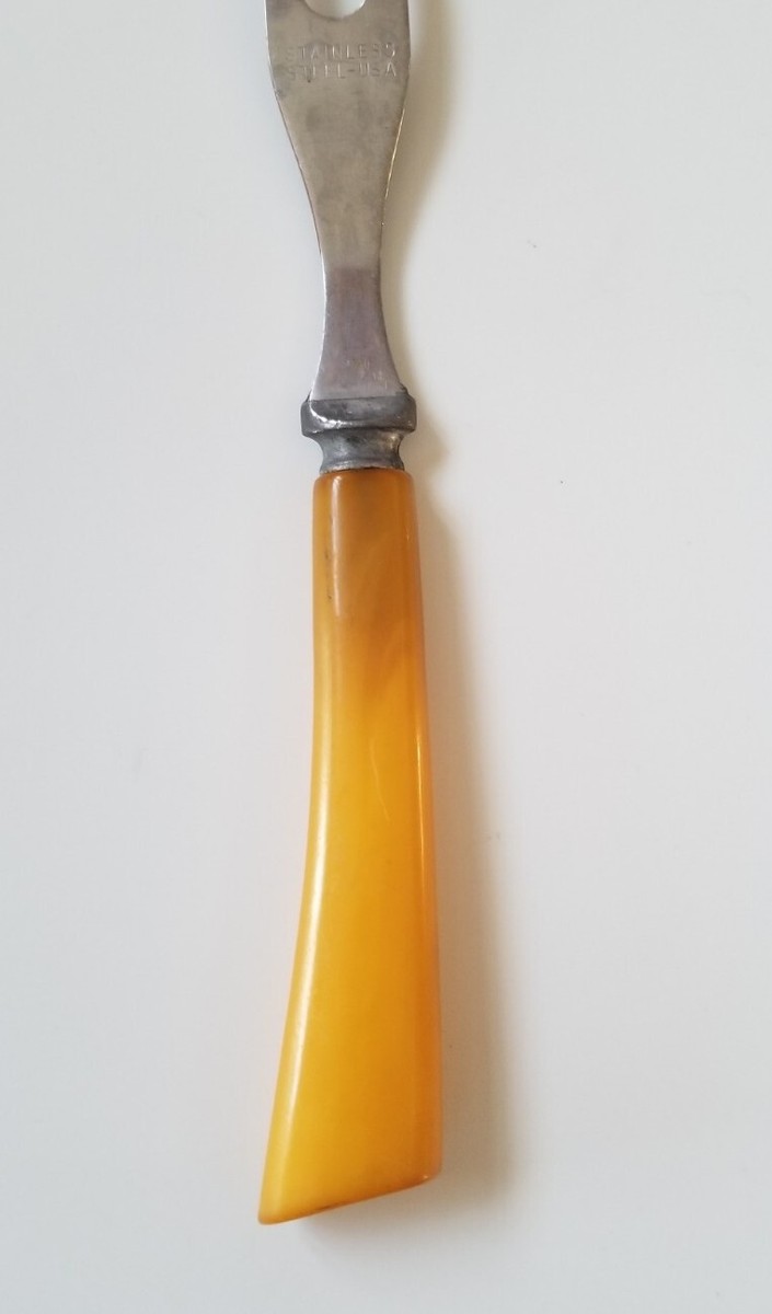 Vintage 1930's Bakelite Butterscotch Handle Flatware Silverware Mixed Lot of 28 Pieces Various Styles and Makers NOT A SET - UK