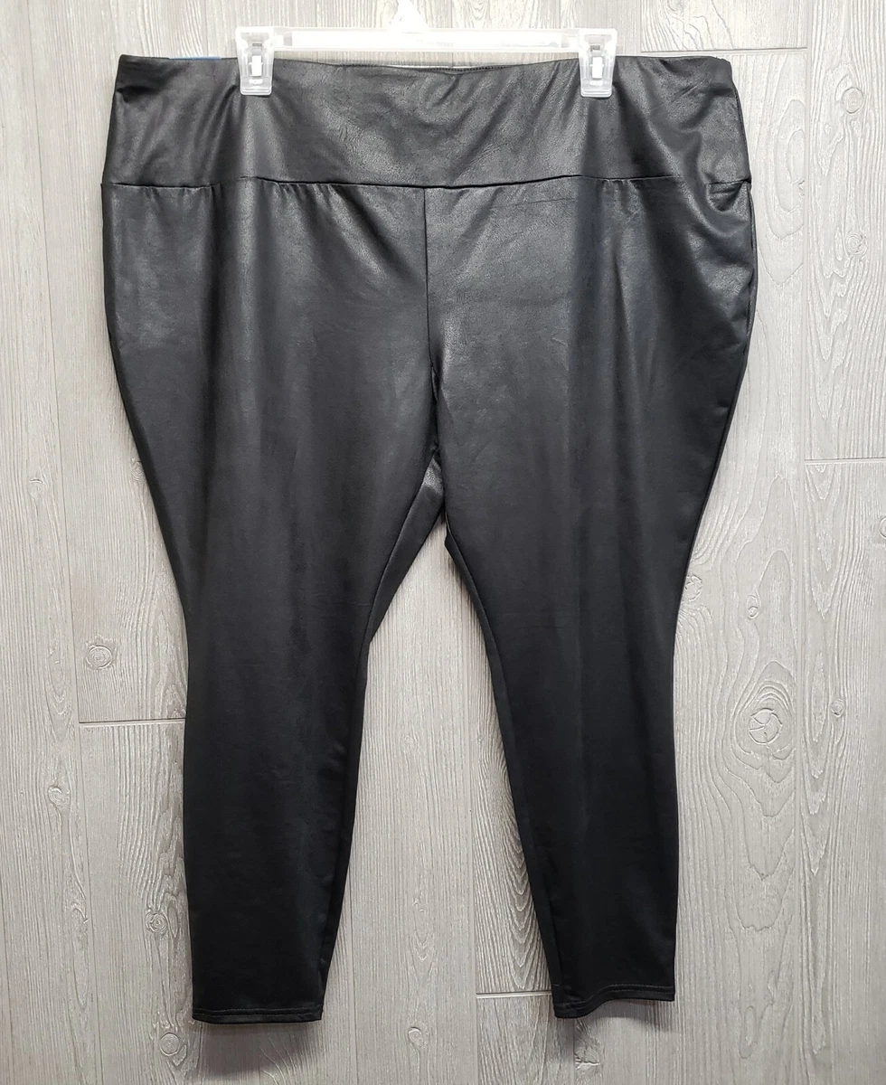 Terra Sky Leggings Womens 3X Black Crop Ankle Stretch Pull On Leather Look  Pants