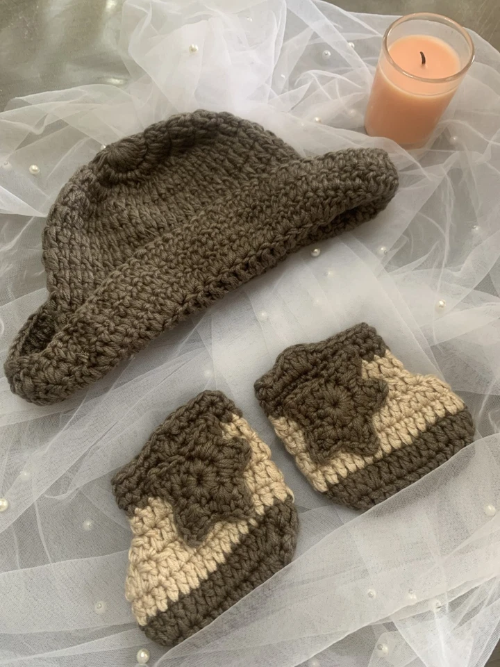 Crochet Baby Boy Cowboy Hat and Boots Set Outfits Photo Props 0-1 months - image 4 of 4