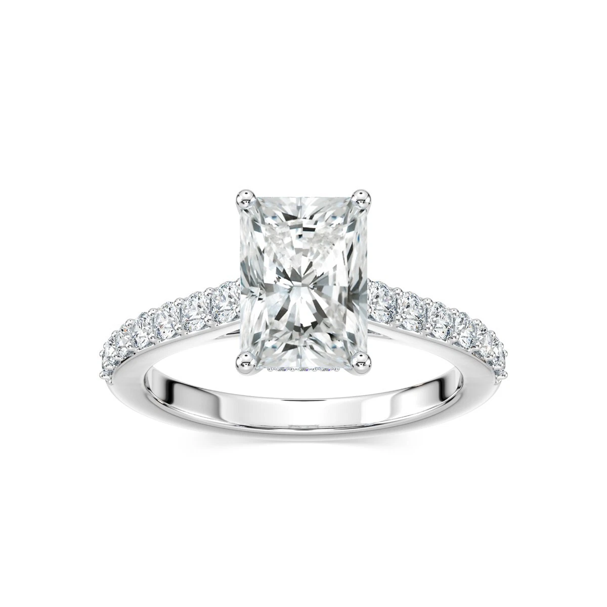 Hidden halo 2.46 carat f vs radiant cut lab grown diamond engagement ring 14k image-2