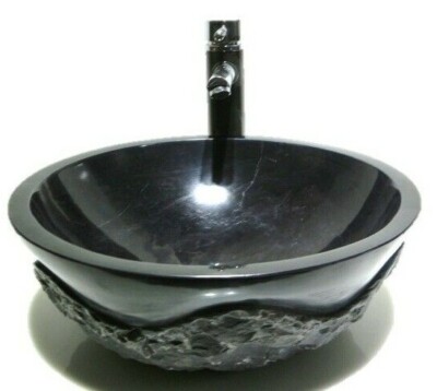 MARMORSTEIN schwarz RUSTIKAL ROUGH LUXUS RUND Waschbecken Waschbecken Waschschale Badezimmer 42cm