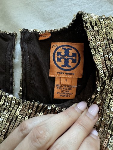 Tory Burch Gold Sequin Mini Holiday Dress XS Serena van der Woodsen Gossip Girl - Picture 2 of 3