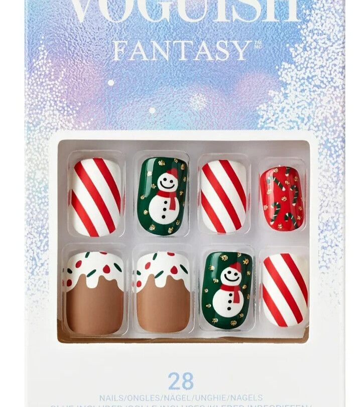 KISS VOGUISH FANTASY  GLUE-ON FALSE NAILS  CHRISTMAS SHORT LENGTH  SILENT ANGELS