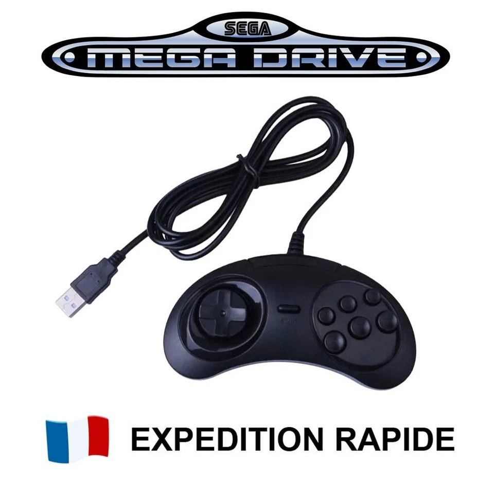 Manette 6 boutons Sega Megadrive USB - Controller Pad Genesis - PC / MAC