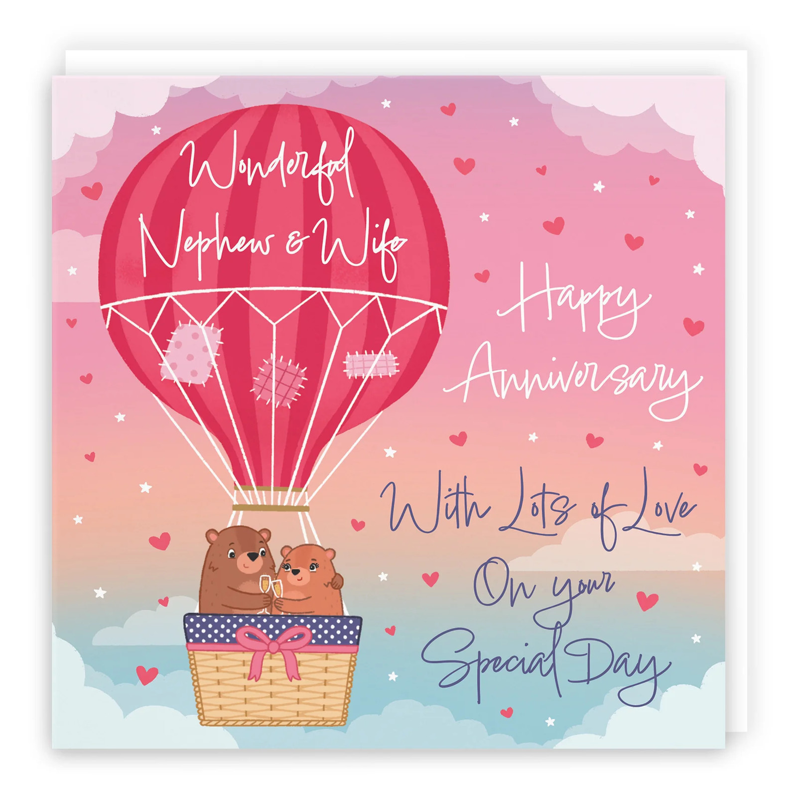 Nephew And Wife Hot Air Balloon Anniversary Card Cute Bears