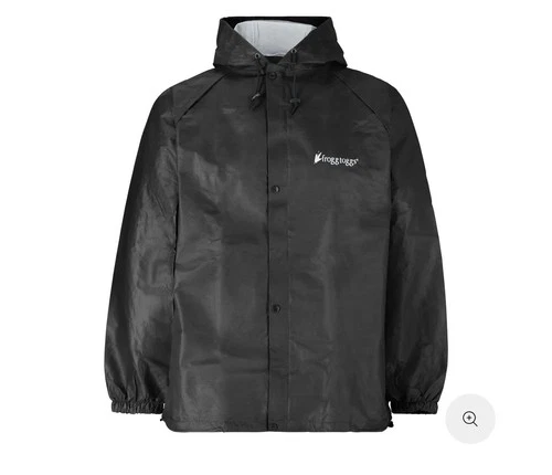 Frogg Toggs Hooded Rain Jacket Mens M/L Black Waterproof Button Front Outdoor image 2