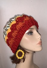 Crochet Swirl ADULT Orange Multi Color  Beanie Fall Winter UNISEX