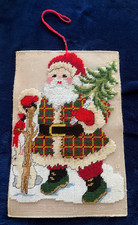 Santa Claus Christmas Wall Door Hanging Completed Needlepoint Plastic Canvas