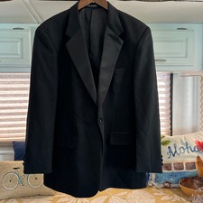 Cricketeer Mens Black Wool Tuxedo Jacket Satin Peak Lapel Formal Blazer Classic