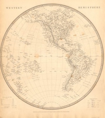 WESTERNHALBKUGEL. Amerika Mexikanisch Texas Pazifik Neuseeland. SDUK 1844 Karte