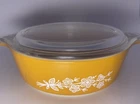 Vintage Pyrex 471-B Gold Yellow Floral Butterfly Baking Casserole Dish w/lid