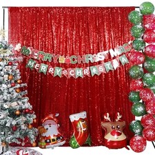 Sequin Backdrop,5FT x 7FT Glitter Photography Background for Party 5x7 ft Red