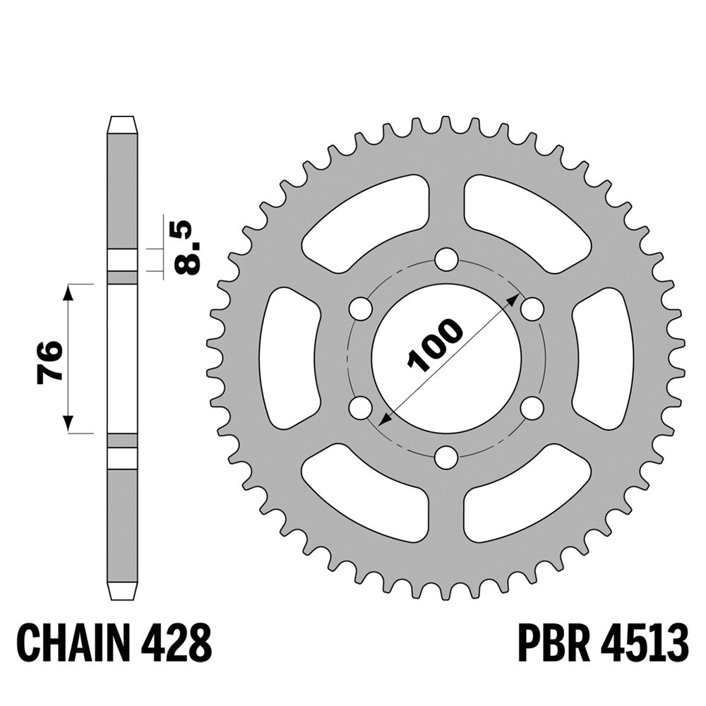Pignon arrière PBR pas 428 48 dents acier moto Yamaha MT-125 2017