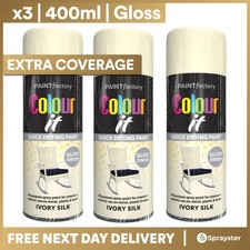 x3 Paint Factory Multi-Purpose Colour It Spray Paint 400ml Ivory Silk Gloss