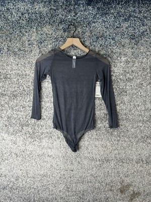 Spanx Bodysuit Womens Large Gray Sheer Fashion Long Sleeve Mesh One Piece