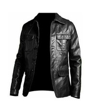 Men's Black Leather Blazer Genuine Soft Real Leather Four Pockets Coat Jacket