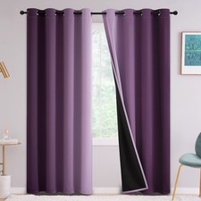 Purple 100 Blackout Curtains for Bedroom  Ombre Room Darkening Curtains for L...