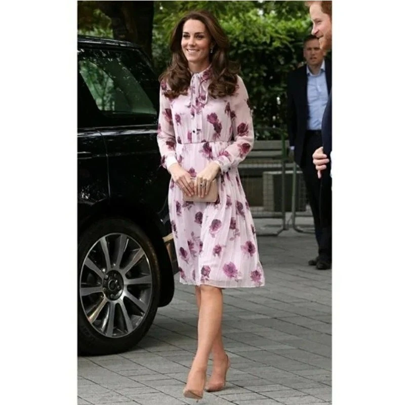 Abito midi donna Kate Spade New York encore rose taglia 12 rosa seta floreale