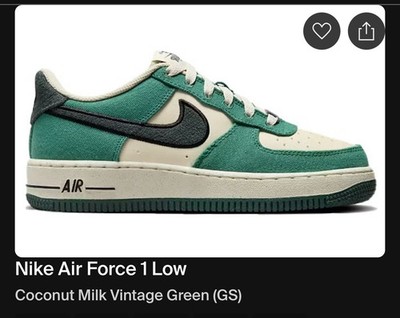 Youth Nike Air Force 1 Low Coconut Milk Vintage Green Kids 3.5 Youth