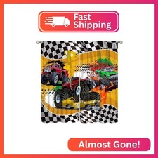AAVEUP Monster Truck Curtains for Kids,Cartoon Fleet Racing Car Stadium Game Coo
