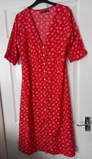 BOOHOO Red White Floral V Neck 3/4 Sleeve Skater Dress Size UK 16 EUR 44