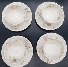 Theodore Haviland New York Made In USA Pink Floral Set Of 4 Cups & Saucers