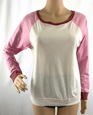 Women's Jane & Bleecker Long Slv. Washed Jersey T-Shirt Ivory/Pink/Maroon, Sz. S