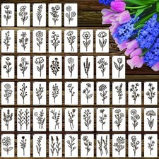 50 Pcs Botanical Flower Stencils for Crafts,Reusable flower and leaves stencils