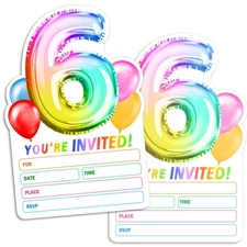 30 invites 4x6 inches 6th Birthday Rainbow Holographic Invitation Cards