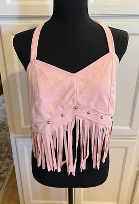 Unbranded Women s Junior s XL L  Pink Fringe Halter Top Sexy Cowgirl Hippie