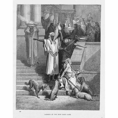 LAZARUS AM TOR DER REICHEN MÄNNER Gustave Dore - antiker Bibeldruck um 1880